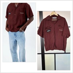 Playboy Mens button down Casual Shirt Size Medium New Brown Y2K